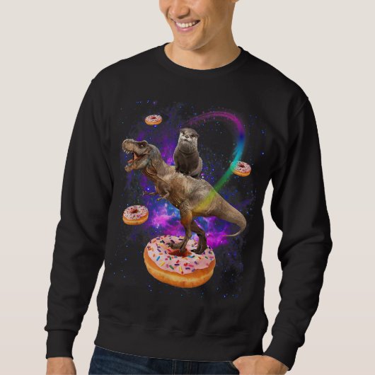 Space Otter Riding Dinosaur T-Rex Donuts Trui (Voorkant)