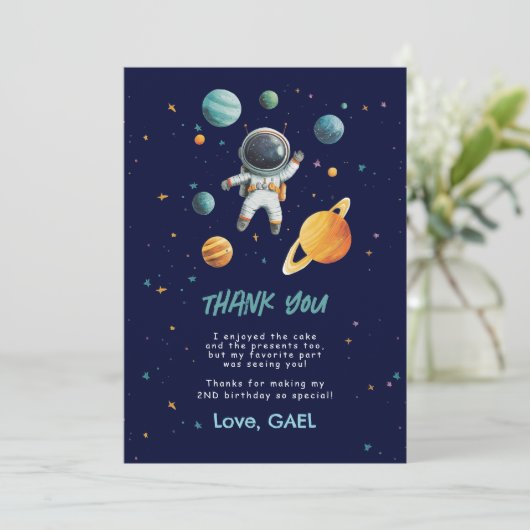 Space Outer Astronaut 2e verjaardag Bedankkaart (Staand voorkant)