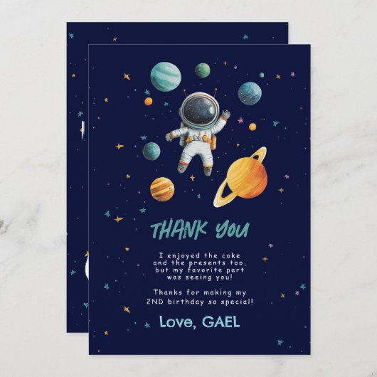 Space Outer Astronaut 2e verjaardag Bedankkaart (Voorkant / Achterkant)