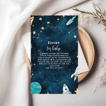 Space Outer Baby shower Navy Boeken voor Baby Informatiekaartje<br><div class="desc">Voeg een oprechte touch toe aan uw baby shower met onze Space Outer Baby shower Navy "Boeken voor Baby" Enclosure Kaart. Deze charmante kaart nodigt gasten uit om de bibliotheek van de kleintje te helpen bouwen door een geliefd boek te brengen in plaats van een kaart - herinneringen creëren die...</div>