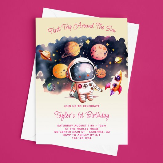 Space Party Eerste reis rond de zon geel Kaart