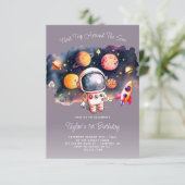 Space Party Eerste Reis Rond de Zon Paarse Kaart (Staand voorkant)