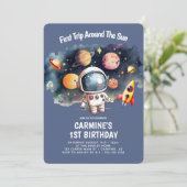 Space Party Eerste reis rond zon 1e verjaardag Kaart (Staand voorkant)
