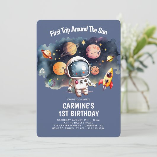 Space Party Eerste reis rond zon 1e verjaardag Kaart (Staand voorkant)