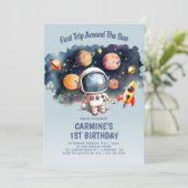 Space Party Eerste reis rond zon 1e verjaardag Kaart (Staand voorkant)