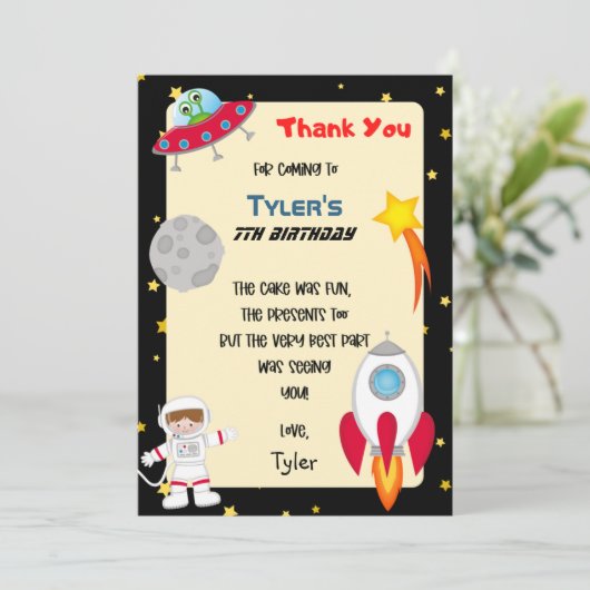 Space Party Verjaardag Dank u kaart (Staand voorkant)
