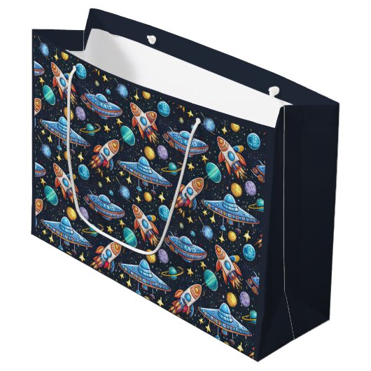 Space Pattern Gift Bag Groot Cadeauzakje (Voorkant Gekanteld)