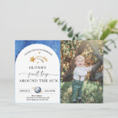 Space Photo Birthday Invitation | Eerste reis Kaart (Staand voorkant)