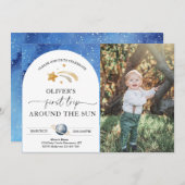 Space Photo Birthday Invitation | Eerste reis Kaart (Voorkant / Achterkant)