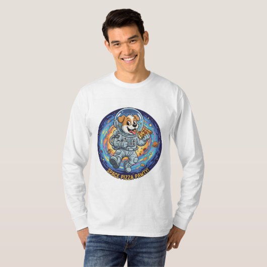 Space Pizza Pawthy Funny Galaxy Cat T-shirt (Voorkant volledig)