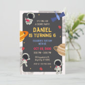 Space Planet Astronaut verjaardagsfeestje uitnodig Kaart (Staand voorkant)