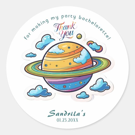 Space Planet Birthday Party Classic Round Sticker (Voorkant)
