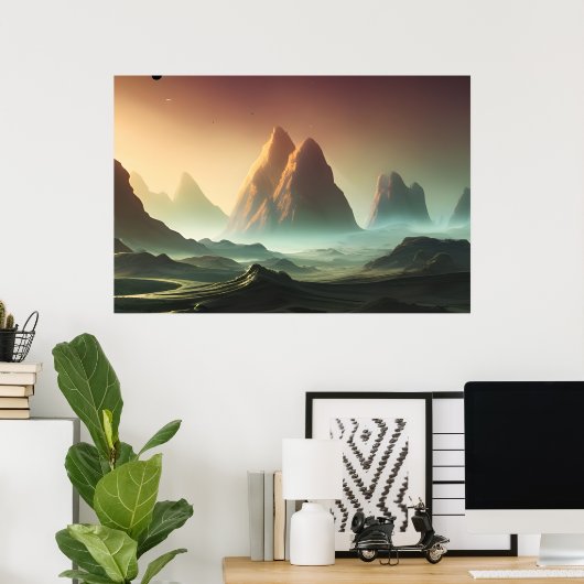 Space Planet Landscape Digital Art Poster #026 (Thuiskantoor)