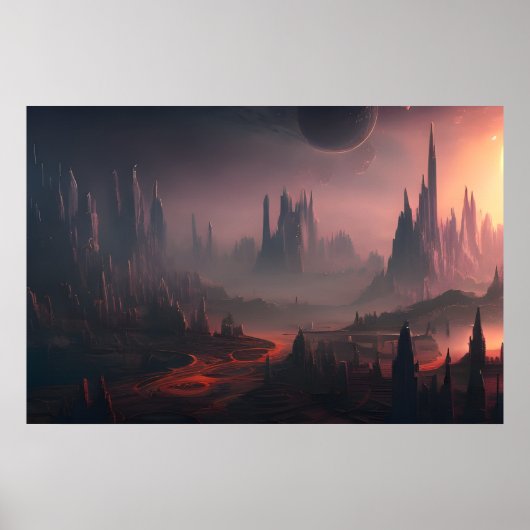 Space Planet Landscape Digital Art Poster #034 (Voorkant)