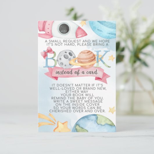 Space Planet Pink Girl Book Request Kaart for Baby (Staand voorkant)