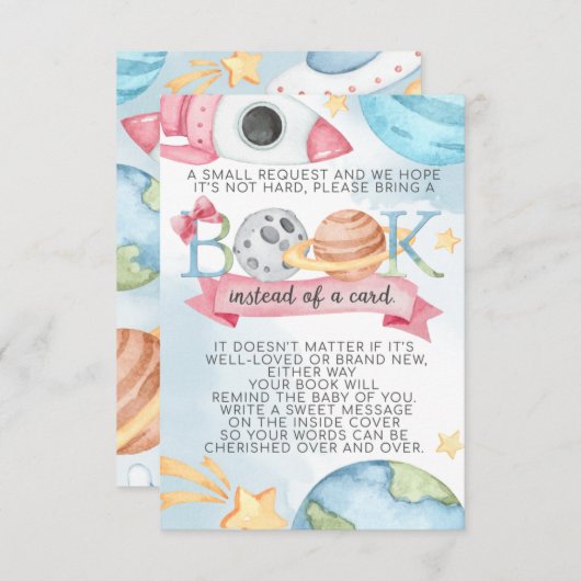 Space Planet Pink Girl Book Request Kaart for Baby (Voorkant / Achterkant)