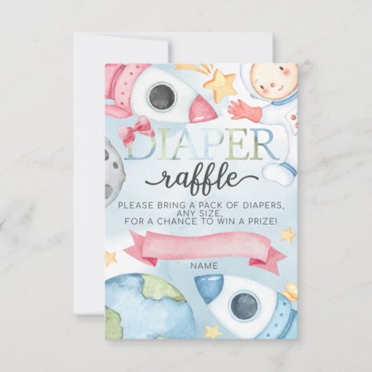Space Planet Pink Girl Diaper Raffle Kaart invoege (Voorkant)