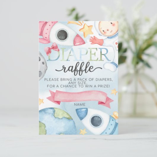 Space Planet Pink Girl Diaper Raffle Kaart invoege (Staand voorkant)