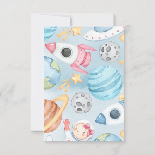 Space Planet Pink Girl Diaper Raffle Kaart invoege (Achterkant)