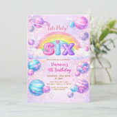 Space Planet Rainbow Birthday Party  Kaart (Staand voorkant)