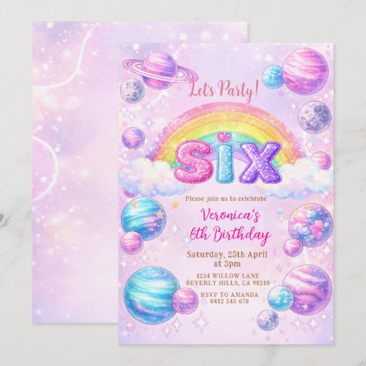 Space Planet Rainbow Birthday Party  Kaart (Voorkant / Achterkant)