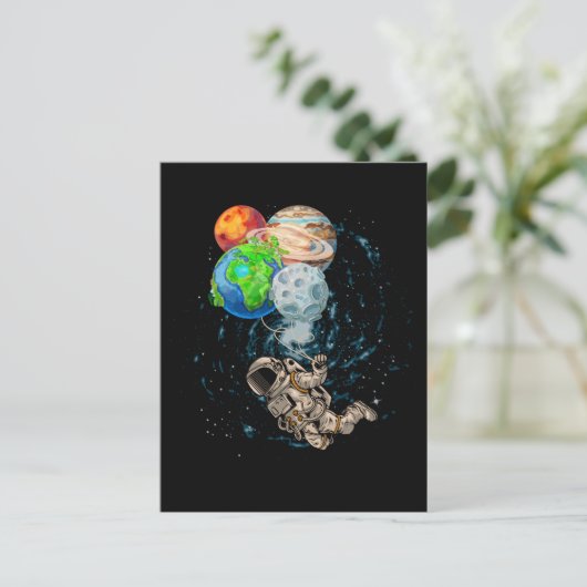 Space Planets Balloons Birthday Astronaut Briefkaart (Staand voorkant)