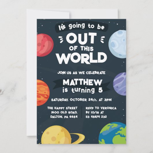 Space Planets Invitation for Birthday Party Galaxy Kaart (Voorkant)