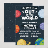 Space Planets Invitation for Birthday Party Galaxy Kaart (Voorkant / Achterkant)