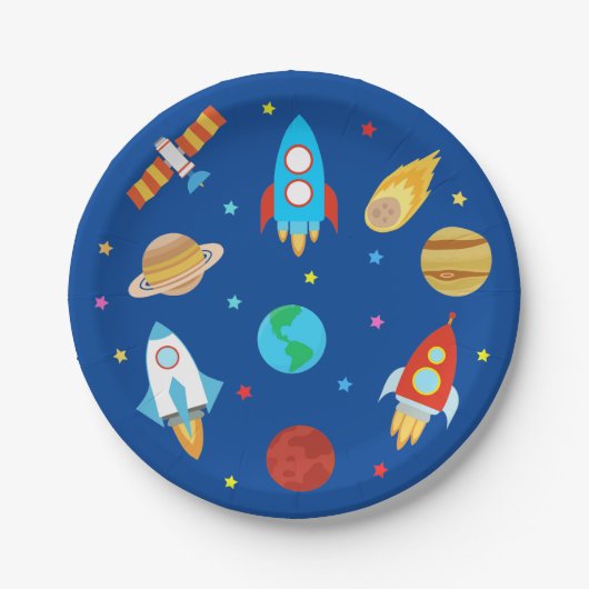 Space Planets Sterren Galaxy blauw Papieren Bordje (Voorkant)