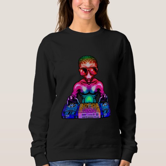 Space Psychedelic Rave Alien DJ Techno House Music Trui (Voorkant)