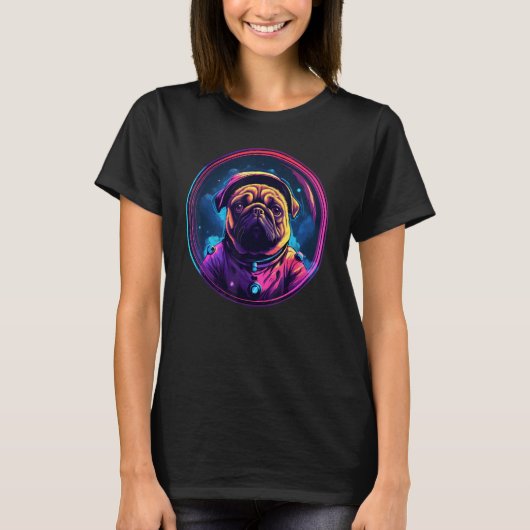 Space Pug Dog Mam Pa Pug T-shirt (Voorkant)