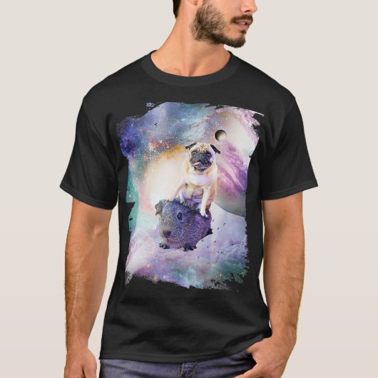 Space Pug Riding Guinea Pig Premium T-shirt (Voorkant)