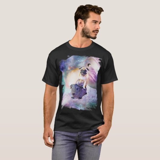 Space Pug Riding Guinea Pig Premium T-shirt (Voorkant volledig)