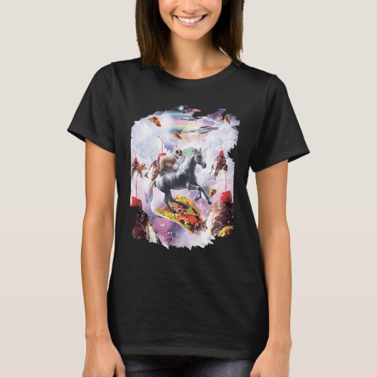 Space Pug Riding Unicorn  Ice Cream & Taco T-shirt (Voorkant)