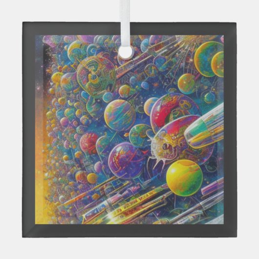 Space Race square glass ornament (Voorkant)