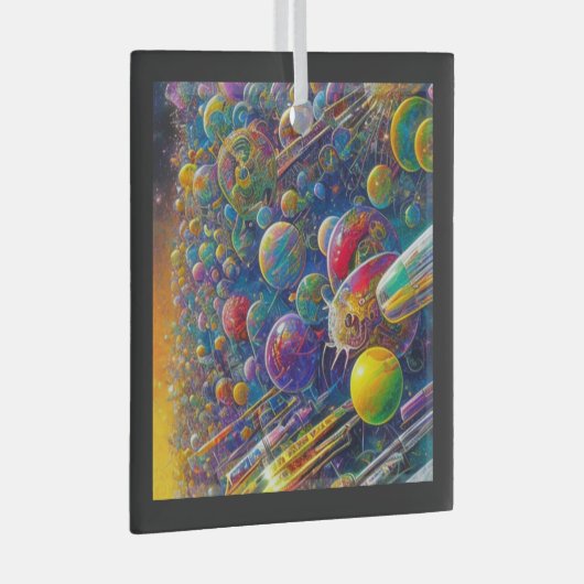 Space Race square glass ornament (Voorkant Rechts)