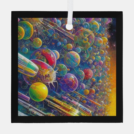 Space Race square glass ornament (Achterkant)