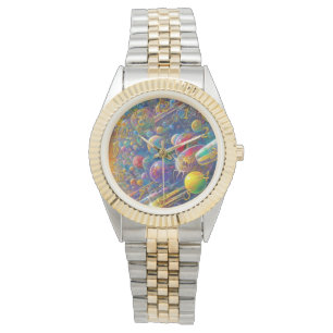 Space Race tweekleurige armband horloge w nummers