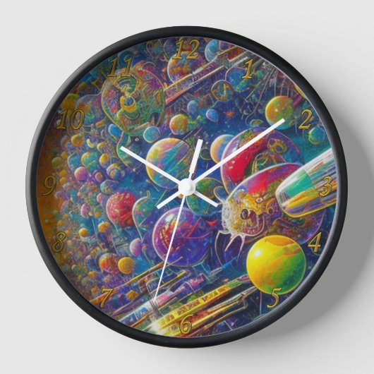 Space Race zwarte wandklok w nummers (Voorkant)