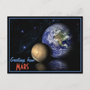 Space Red Blue Black Mars Earth Wereldbol Foto Briefkaart