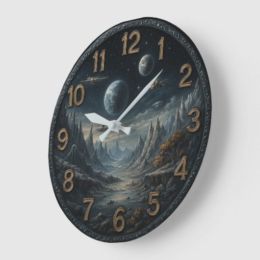 Space retro galaxy astronaut planetary rocket ship grote klok (Hoek)