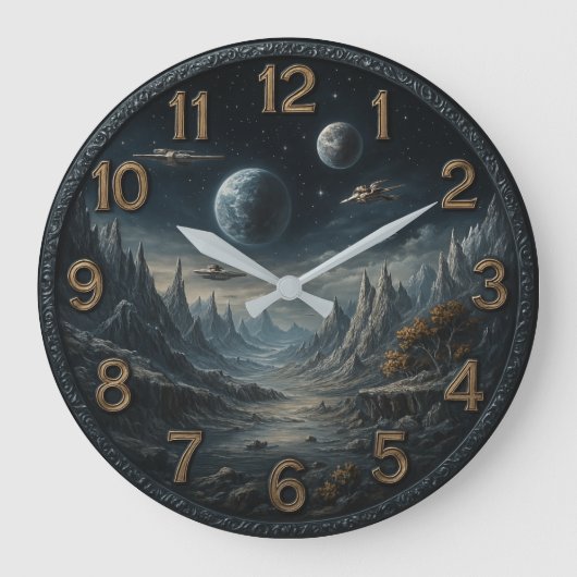 Space retro galaxy astronaut planetary rocket ship grote klok (Voorkant)