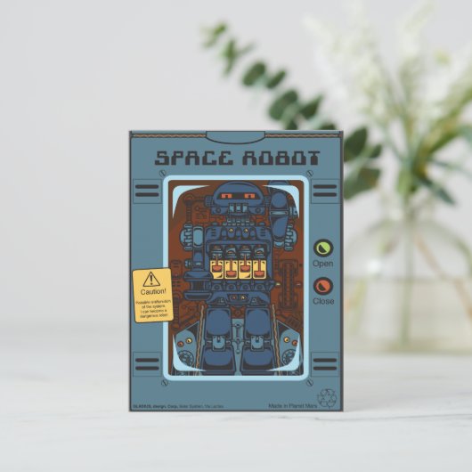 Space Robot Box Speelgoed Briefkaart (Staand voorkant)