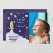 Space Rocket 1st Birthday First Trip Sun Foto Kaart (Voorkant / Achterkant)