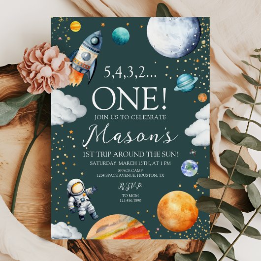 Space Rocket 1st Trip Around the Sun Birthday Kaart