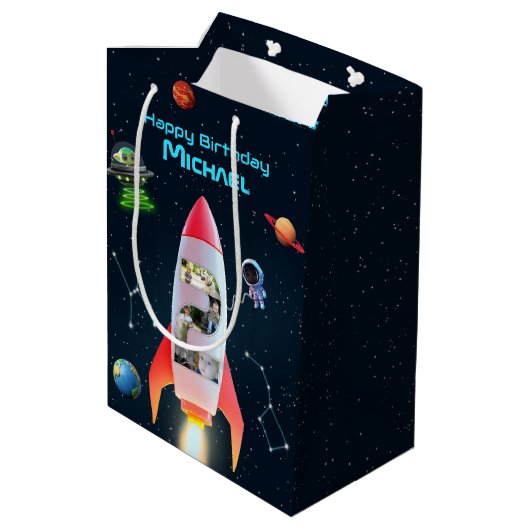 Space Rocket 2e verjaardag | Enorme twee foto coll Medium Cadeauzakje (Achterkant Gekanteld)