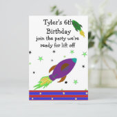 Space Rocket Birthday Invitation Kaart (Staand voorkant)