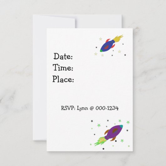 Space Rocket Birthday Invitation Kaart (Achterkant)