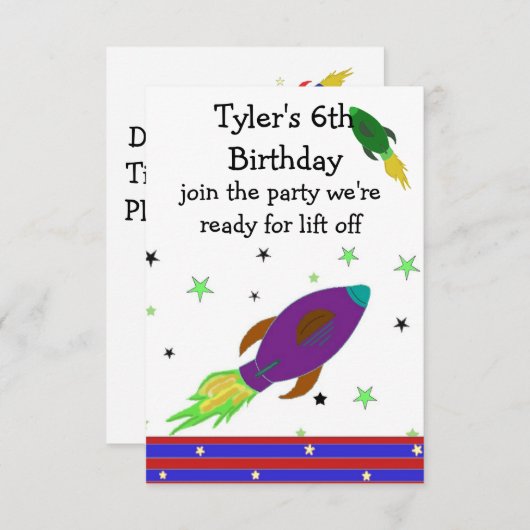 Space Rocket Birthday Invitation Kaart (Voorkant / Achterkant)