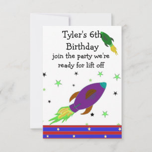 Space Rocket Birthday Invitation Kaart